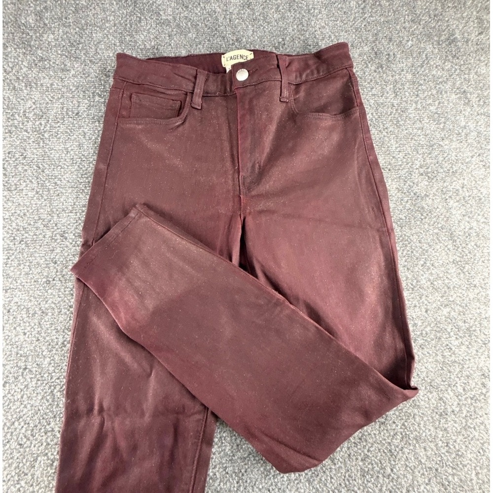 L'AGENCE Womens Burgundy High Rise Skinny Jeans Size 27 Modal Blend USA Made